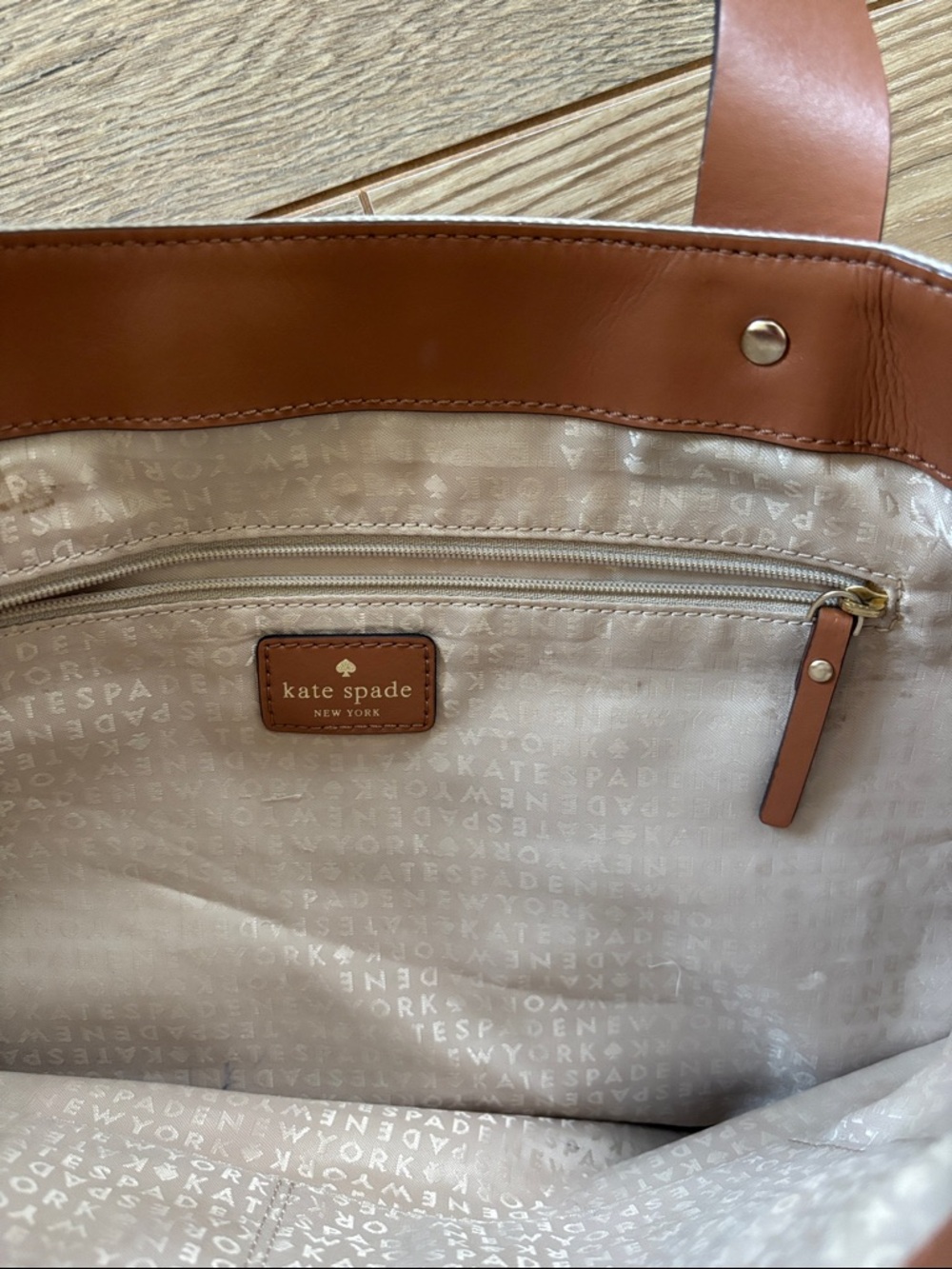 Kate Spade New York Oak Island Stripe Magazine Tote Pink Tan - Picture 6 of 8